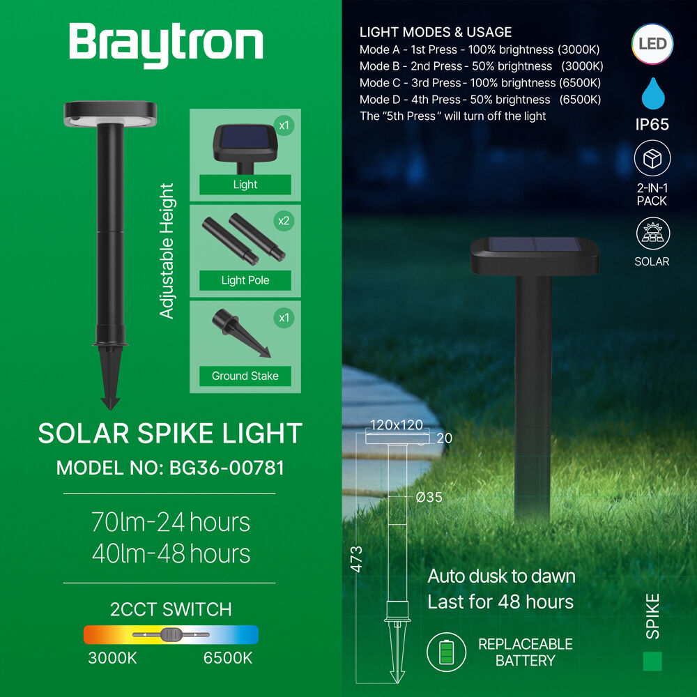 BRY-SPIKE-2B-8W-SQR-BLC-2IN1-IP65-SPIKE LIGHT - 3