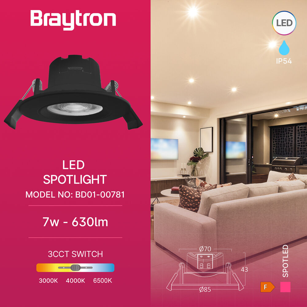BRY-SPOTLED G3-7W-RND-BLC-3IN1-IP54-LED SPOTLIGHT LED SPOTLIGHT - 3