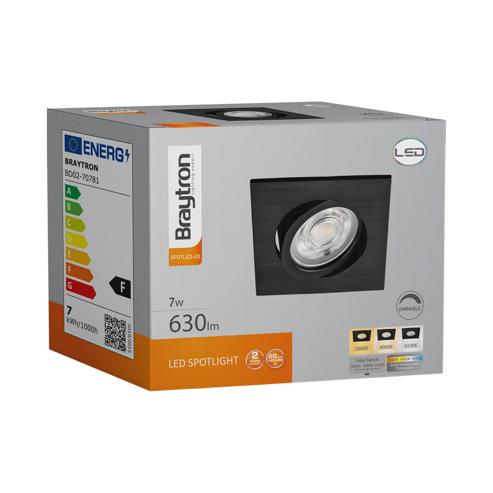 BRY-SPOTLED G3-7W-SQR-BLC-DIM-3IN1-LED SPOTLIGHT - 7