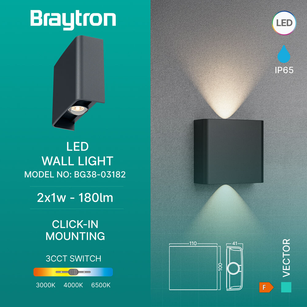BRY-VECTOR-B-WL-GRY-2x1W-3IN1-IP65-WALL LIGHT - 3