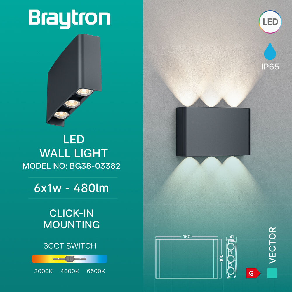 BRY-VECTOR-B-WL-GRY-6x1W-3IN1-IP65-WALL LIGHT - 3