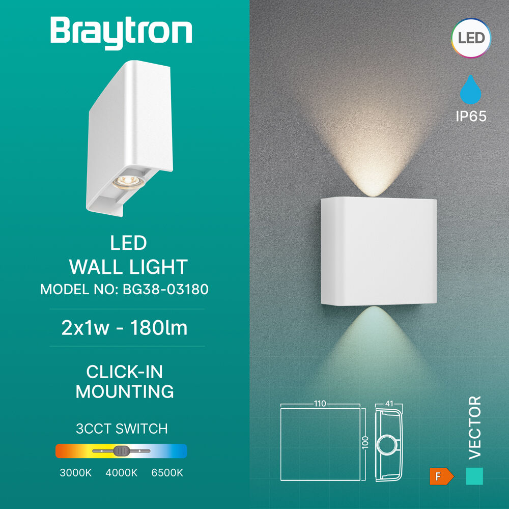 BRY-VECTOR-B-WL-WHT-2x1W-3IN1-IP65-WALL LIGHT - 3