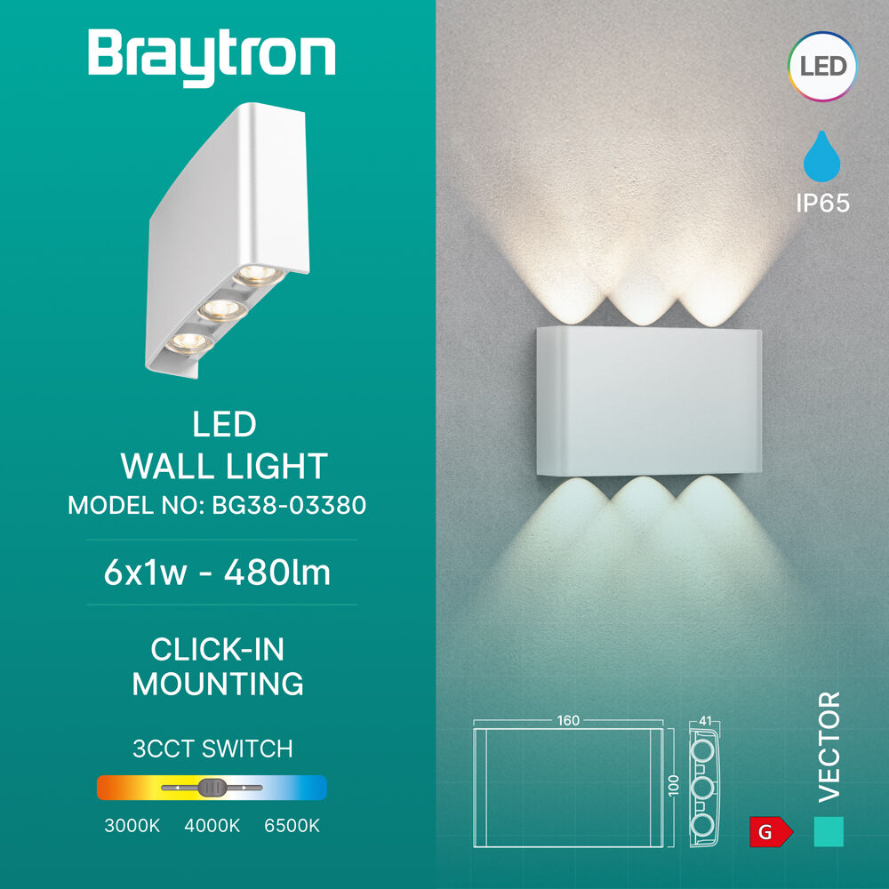BRY-VECTOR-B-WL-WHT-6x1W-3IN1-IP65-WALL LIGHT - 3