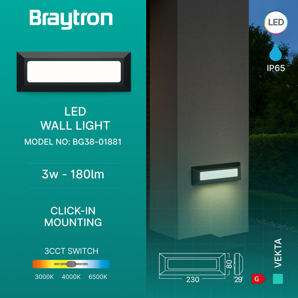 BRY-VEKTA-B-RCT-BLC-3W-3IN1-IP65-WALL LIGHT - 3