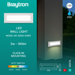BRY-VEKTA-B-RCT-WHT-3W-3IN1-IP65-WALL LIGHT - 3