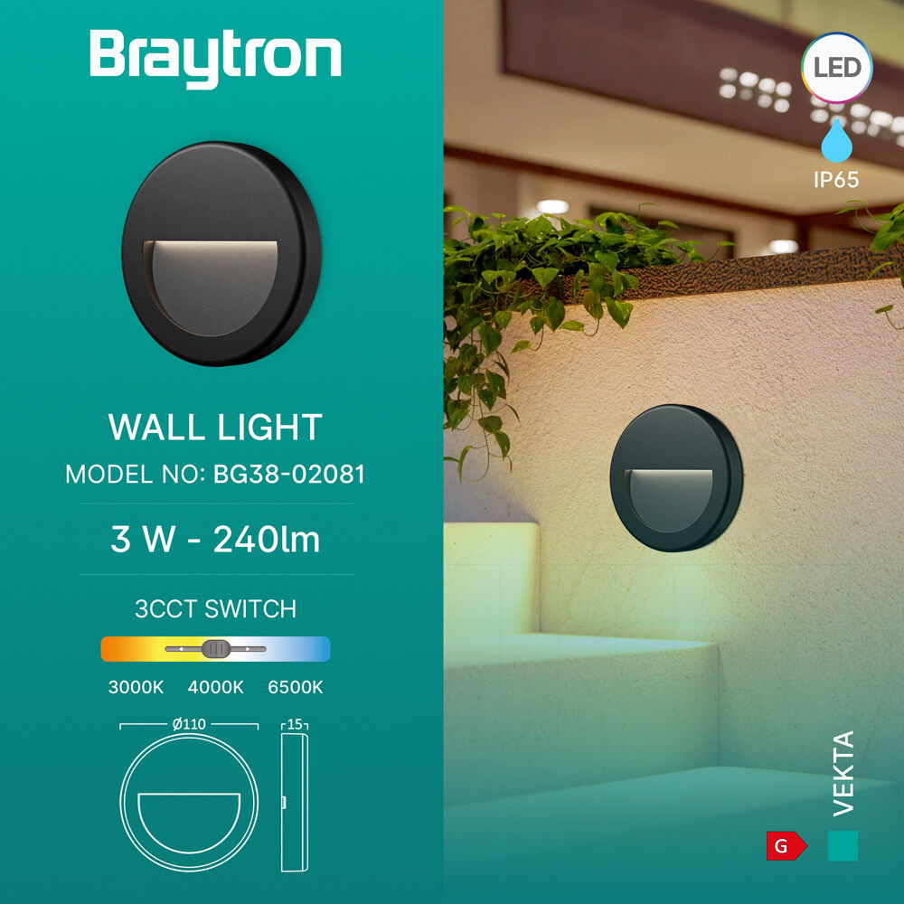 BRY-VEKTA-B-RND-BLC-3W-3IN1-IP65-WALL LIGHT - 3
