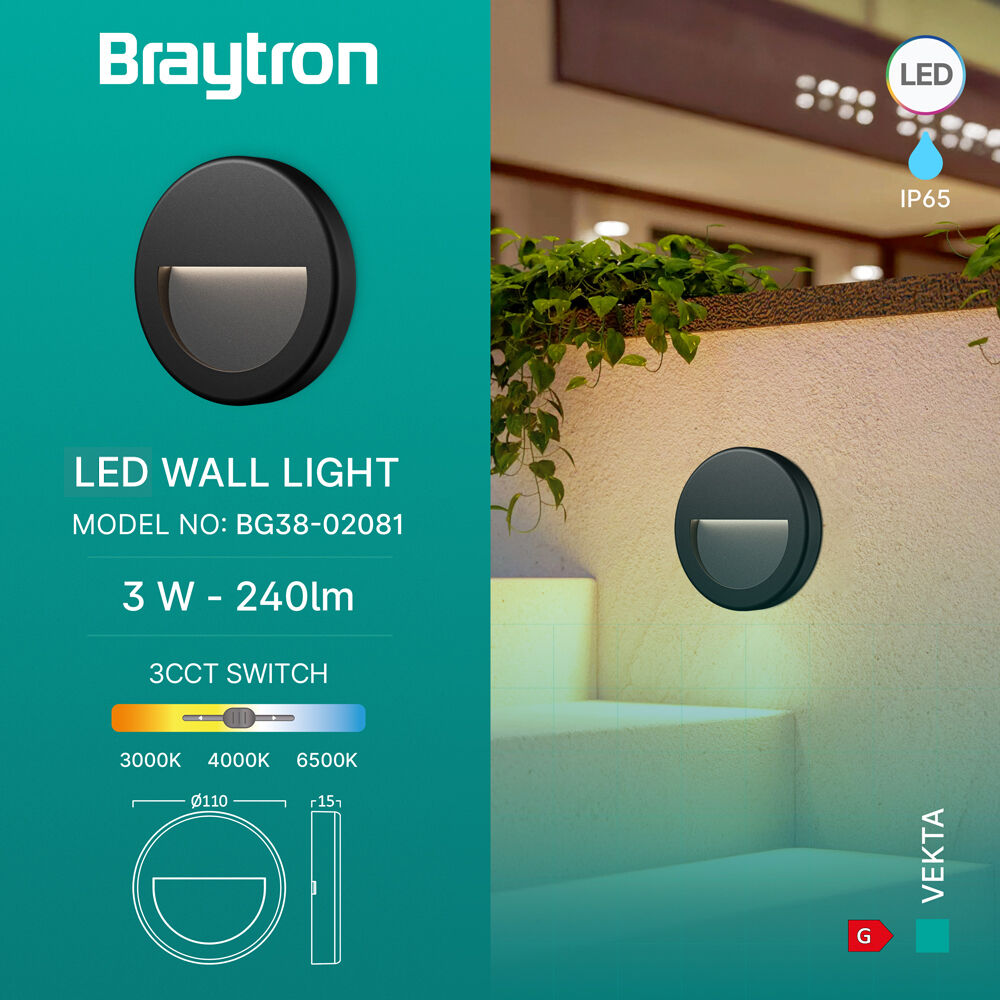 BRY-VEKTA-B-RND-BLC-3W-3IN1-IP65-WALL LIGHT - 3