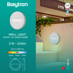 BRY-VEKTA-B-RND-WHT-3W-3IN1-IP65-WALL LIGHT - 3