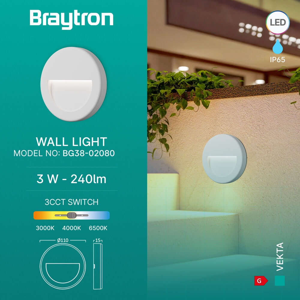 BRY-VEKTA-B-RND-WHT-3W-3IN1-IP65-WALL LIGHT - 3