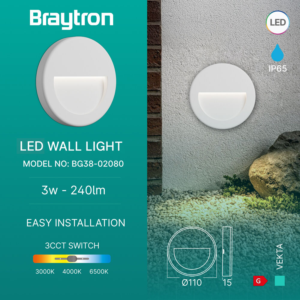 BRY-VEKTA-B-RND-WHT-3W-3IN1-IP65-WALL LIGHT - 3