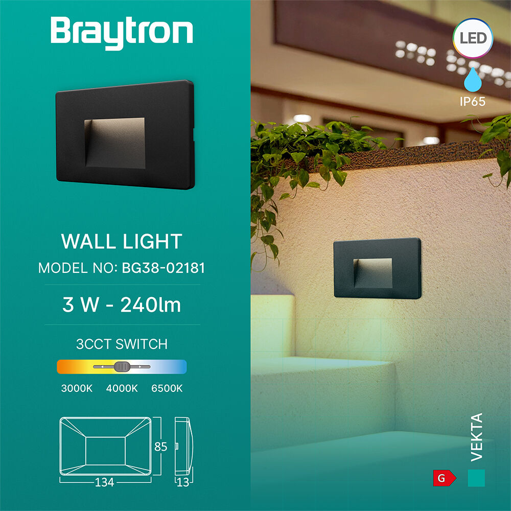 BRY-VEKTA-B-SQR-BLC-3W-3IN1-IP65-WALL LIGHT - 3