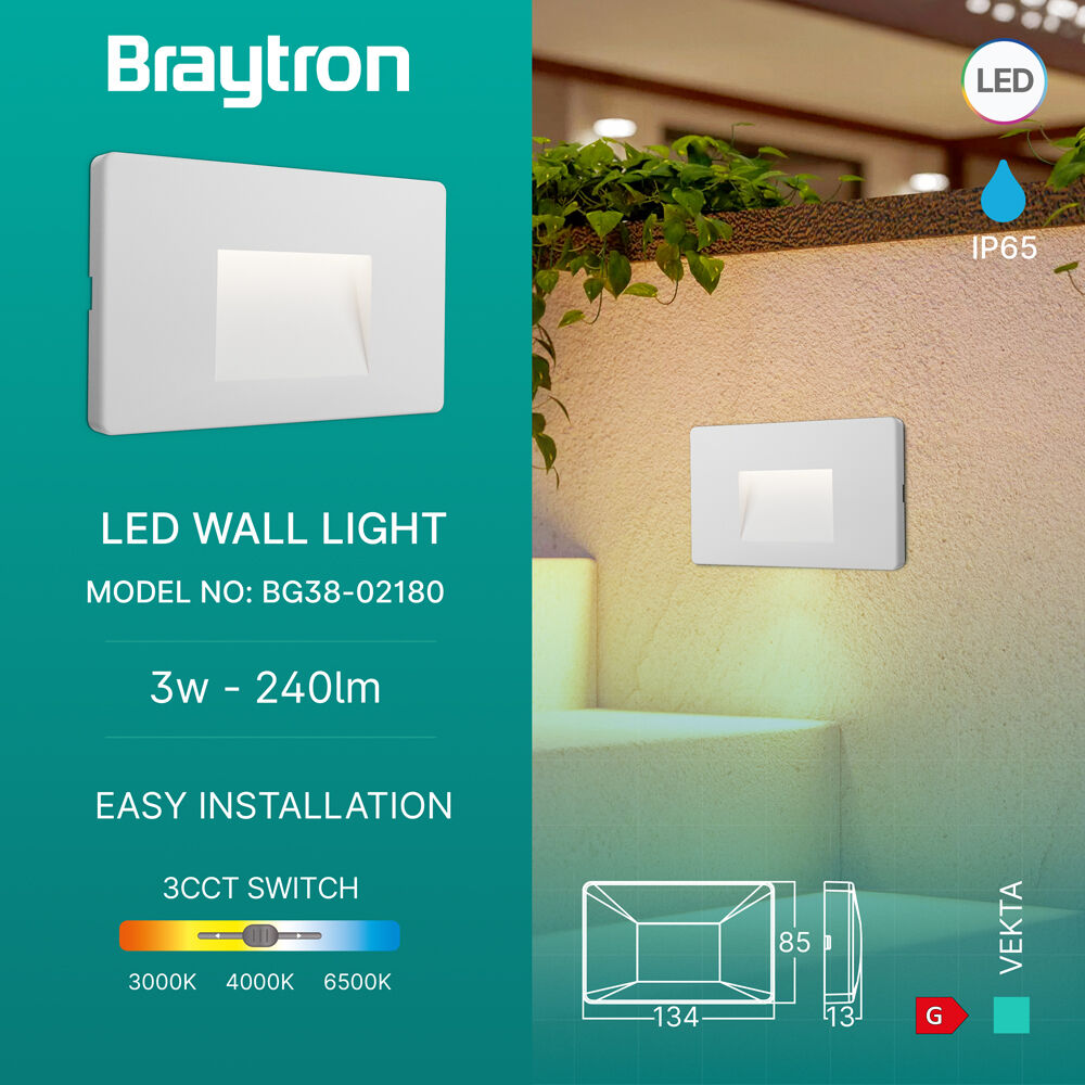 BRY-VEKTA-B-SQR-WHT-3W-3IN1-IP65-WALL LIGHT - 3