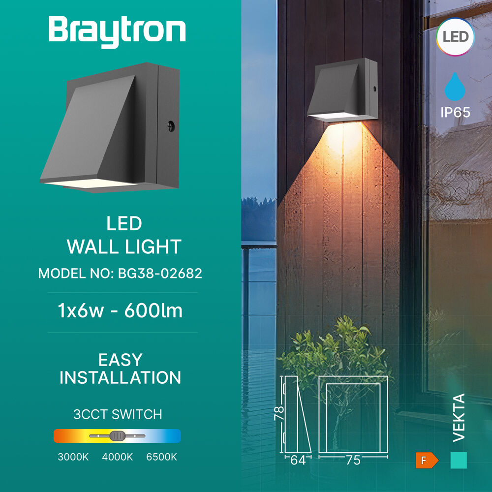 BRY-VEKTA-C-WL.1-GRY-1x6W-3IN1-IP65-WALL LIGHT - 3