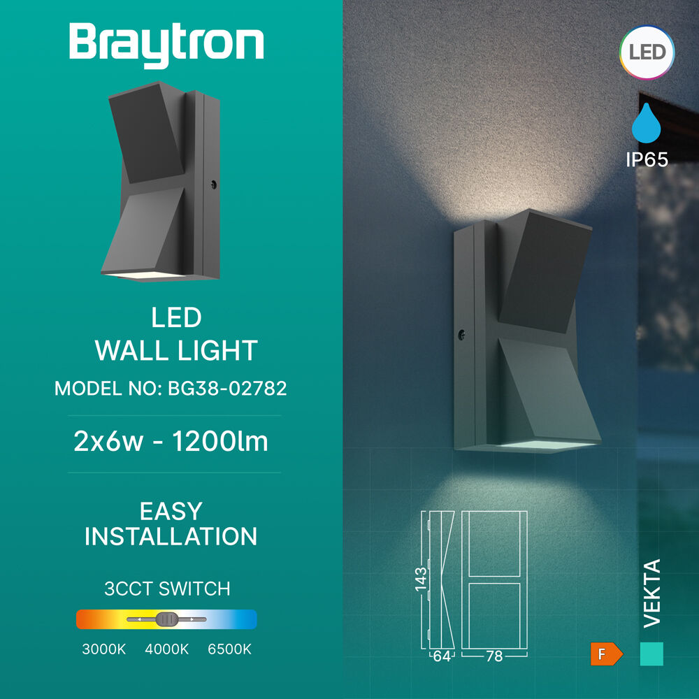 BRY-VEKTA-C-WL.2-GRY-2x6W-3IN1-IP65-WALL LIGHT - 3