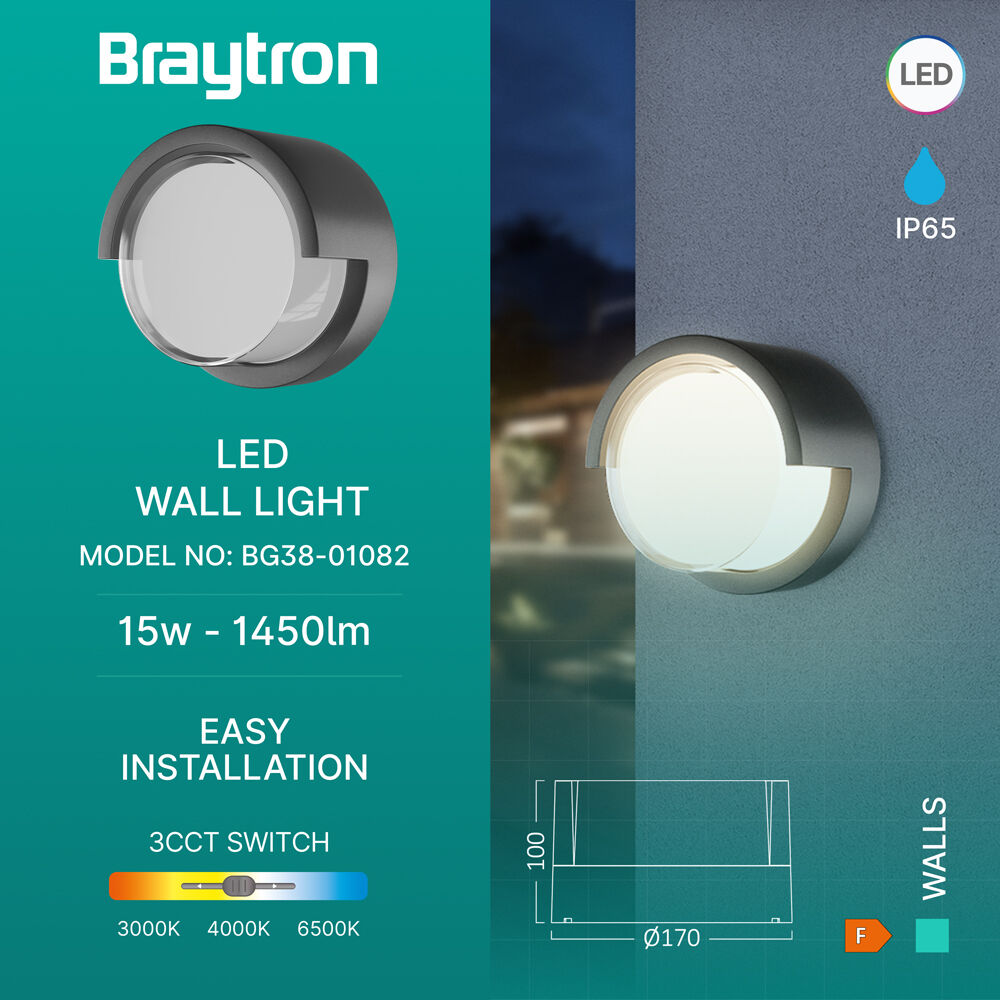 BRY-WALLS-G1-RND-GRY-15W-3IN1-IP65-WALL LIGHT - 3