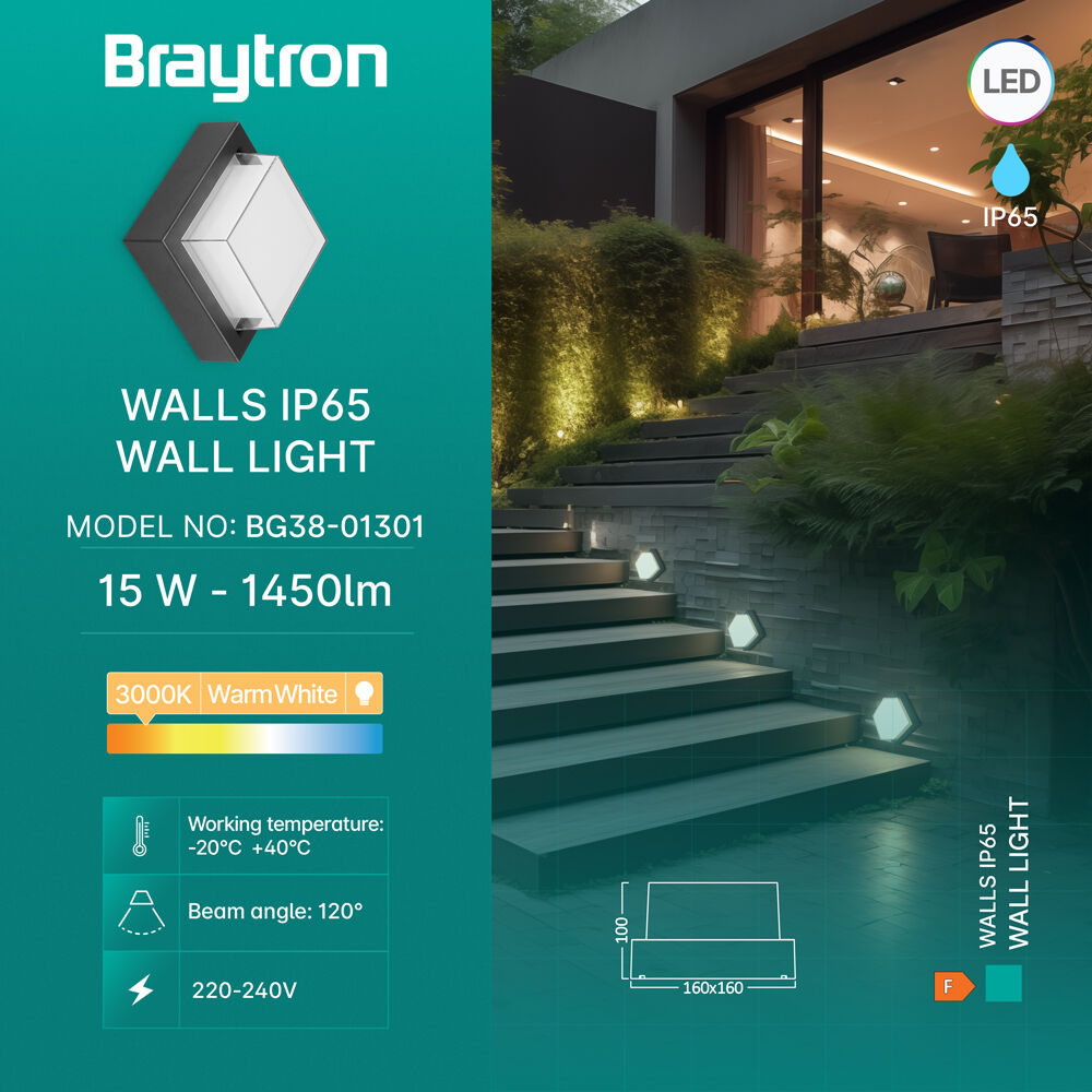 BRY-WALLS-G2-SQR-BLC-15W-3000K-IP65-WALL LIGHT - 3