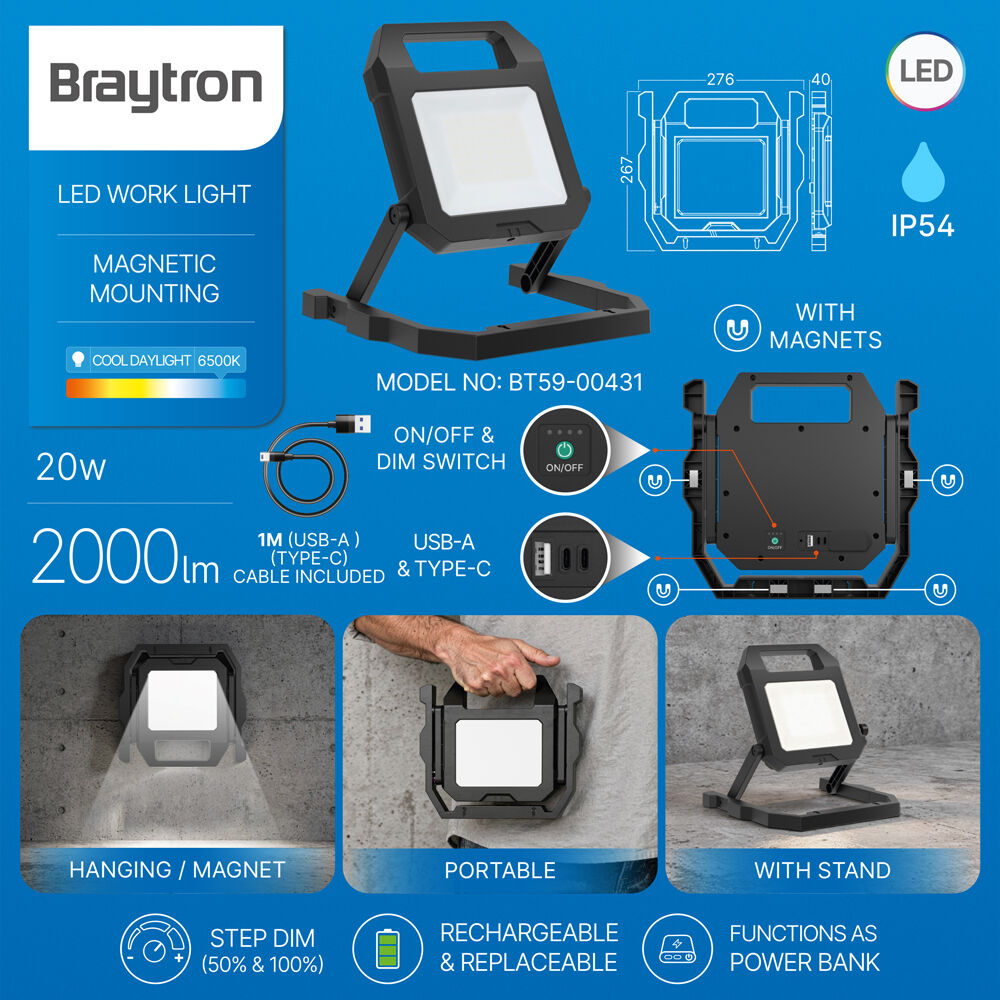 BRY-WLP40-BLC-60W-6500K-BATTERY WORK LIGHT - 3